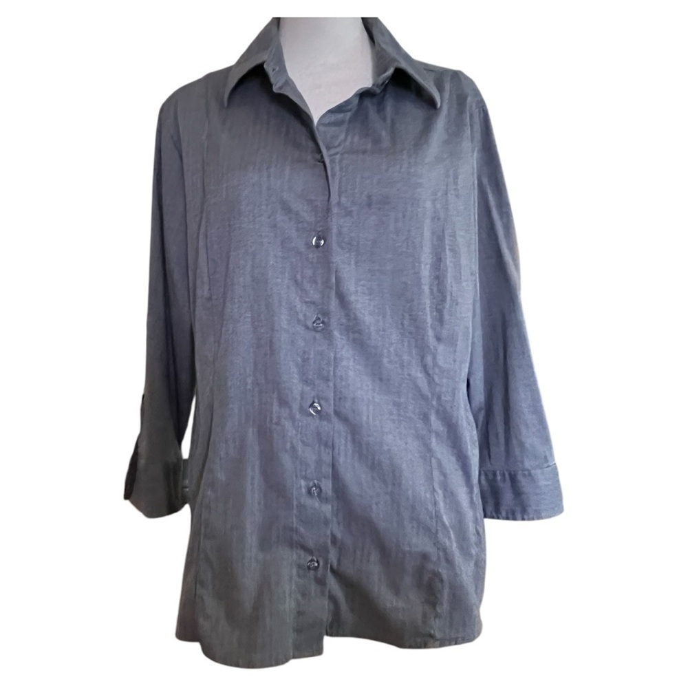 Riders Instantly Slimming  Denim looking woven  Button-Up Shirt XL